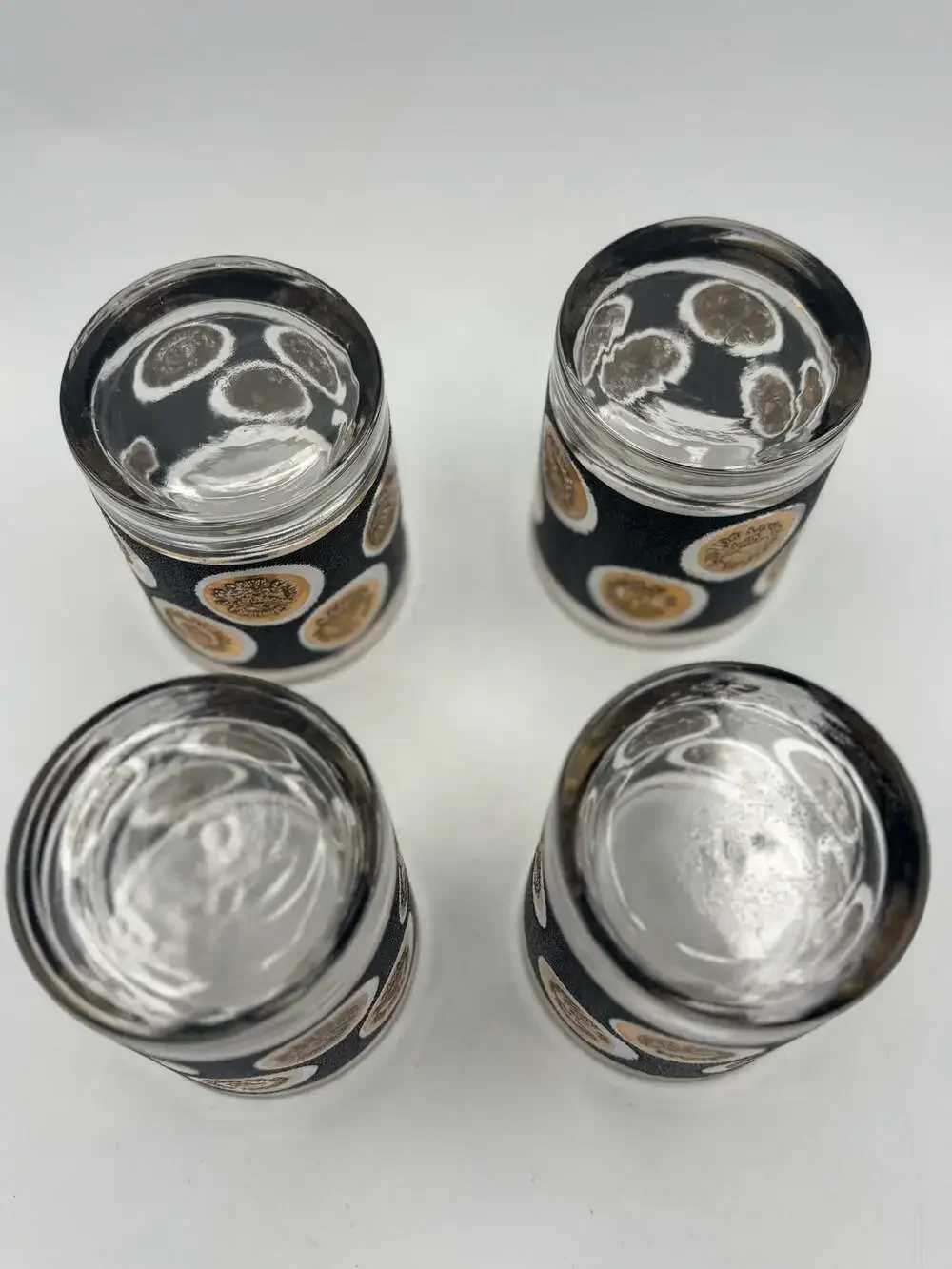 Vintage Libbey Mid-Century Black Textured Gold Coin 10 oz Highball Glasses, Set